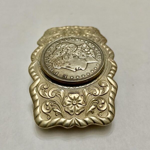 Antique 1921 Silver Morgan Dollar Coin Buckle 3.25in x 2.25in