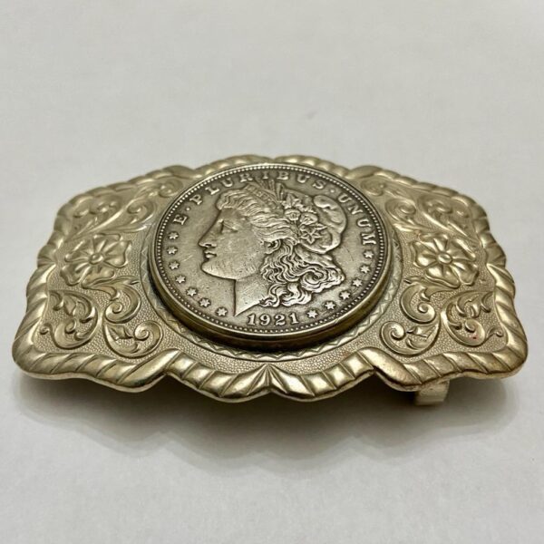 Antique 1921 Silver Morgan Dollar Coin Buckle 3.25in x 2.25in