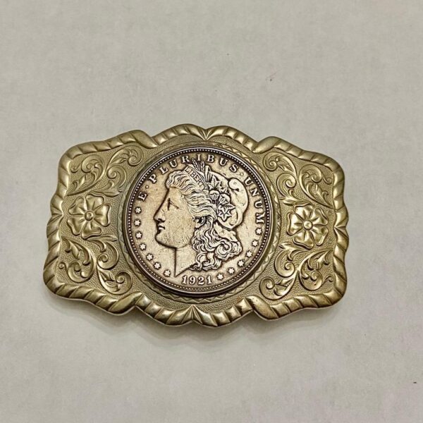 Antique 1921 Silver Morgan Dollar Coin Buckle 3.25in x 2.25in