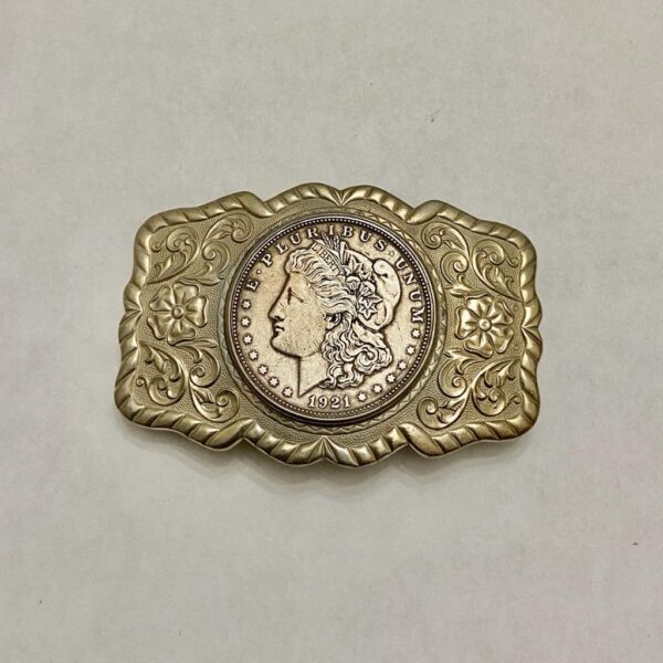 Antique 1921 Silver Morgan Dollar Coin Buckle 3.25in x 2.25in