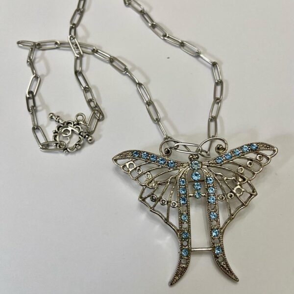 Vintage, Art Nouveau, Large, Silver Tone, Butterly Brooch-Pendant Necklace