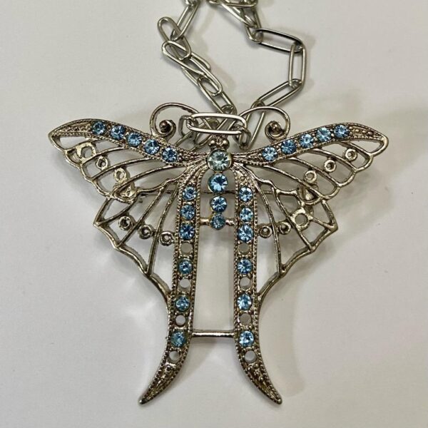 Vintage, Art Nouveau, Large, Silver Tone, Butterly Brooch-Pendant Necklace