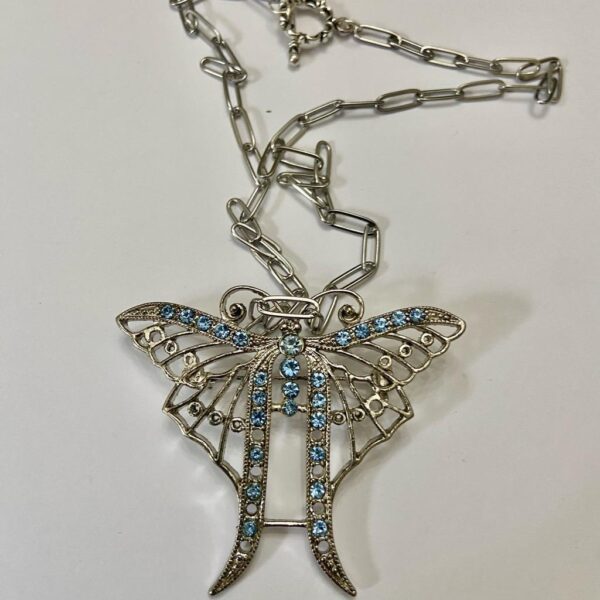 Vintage, Art Nouveau, Large, Silver Tone, Butterly Brooch-Pendant Necklace