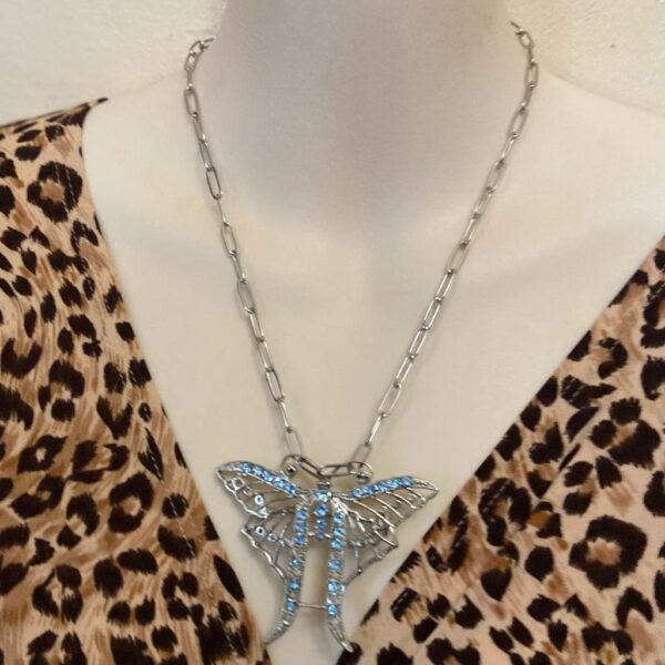 Vintage, Art Nouveau, Large, Silver Tone, Butterly Brooch-Pendant Necklace