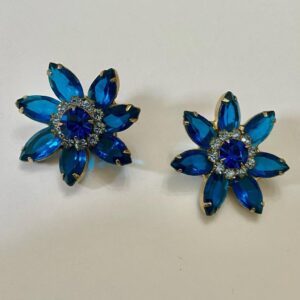 1950s Gorgeous Blue Floral Rhinestone Clip Earrings