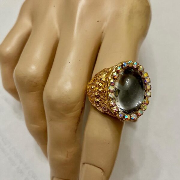 Vintage, Rare, Stamped Hobe Gold Tone, Sensuous Stone Adjustable Ring