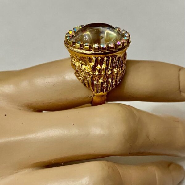 Vintage, Rare, Stamped Hobe Gold Tone, Sensuous Stone Adjustable Ring