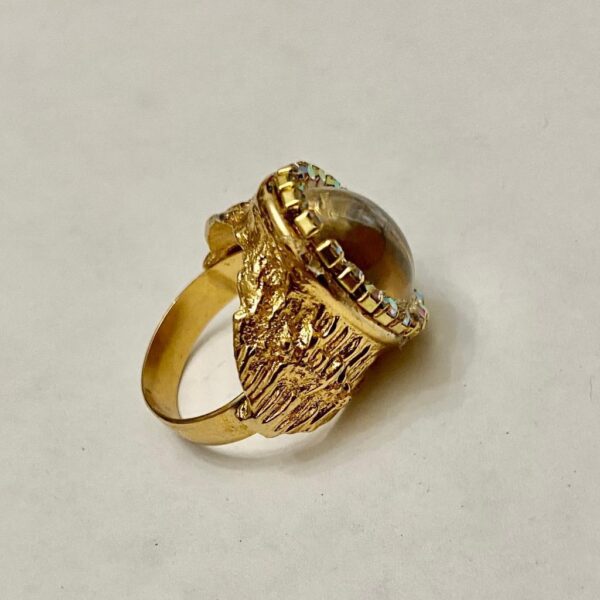 Vintage, Rare, Stamped Hobe Gold Tone, Sensuous Stone Adjustable Ring