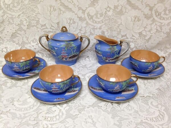 1920s, Moriyama-Morimura, Japan, Variant Gaudy Blue Willow 11pc - Tea Set