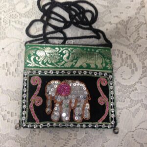 Green Sequined Elephant Coin Purse-Crossbody 5in x 4.5in