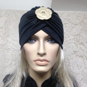 Fabulous Black Cloche' Turban -Flapper Style Hat with Camelia Ornament