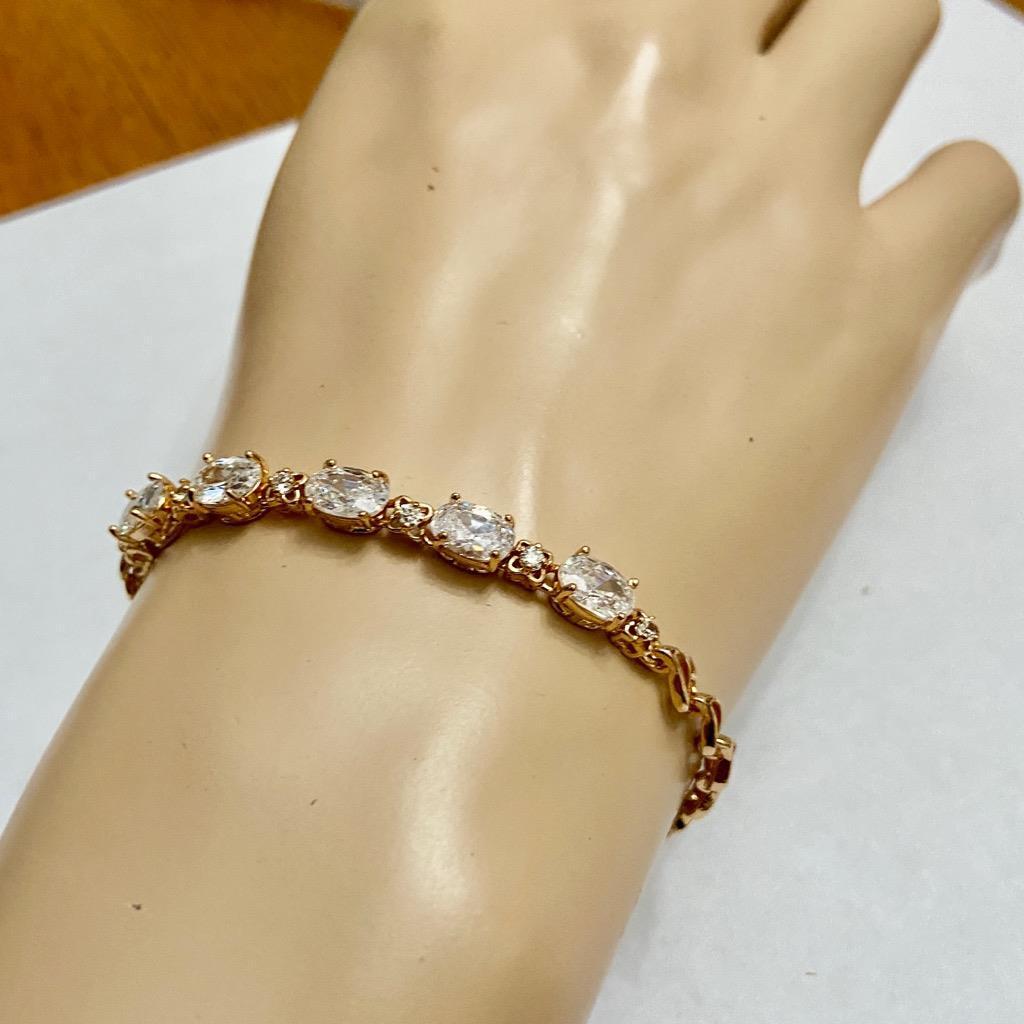 Vintage, Oval CZ Diamonds Gold over Sterling Silver Tennis Bracelet