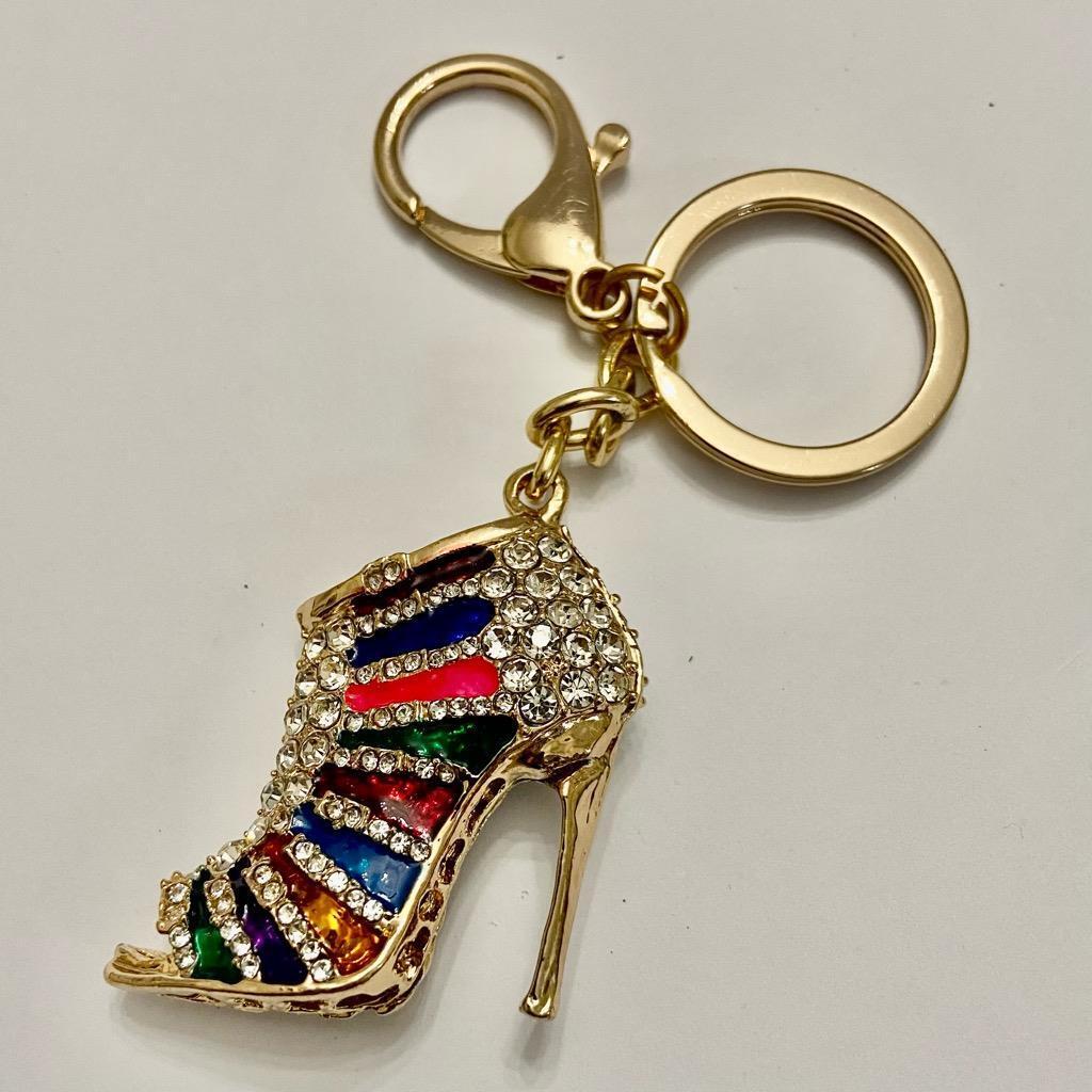 Stunning, 2-Way, Multi color Rhinestone High Heel Handbag Charm, Key Chain