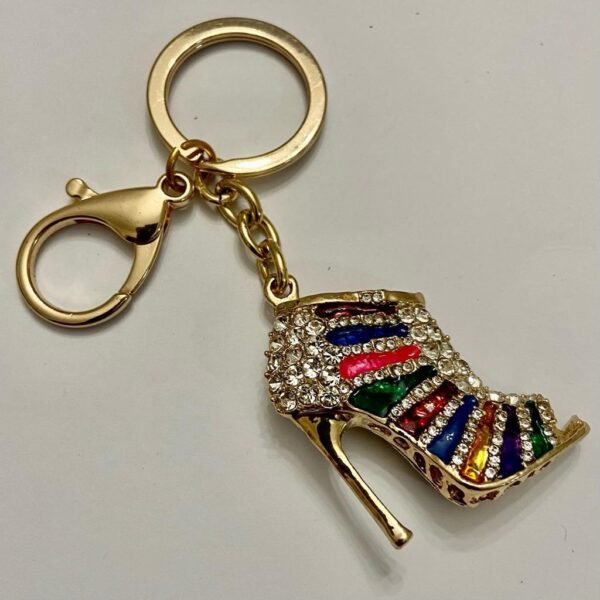 Stunning, 2-Way, Multi color Rhinestone High Heel Handbag Charm, Key Chain