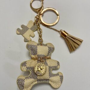 Stunning, 3-Way, White Plaid Bear Handbag Charm, Key Chain