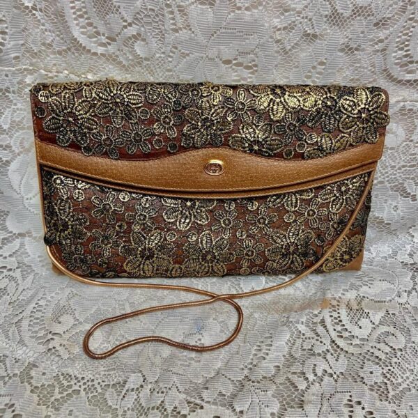 Vintage Gucci Gold Floral Evening Clutch Crossbody 12in x 8in x 4in