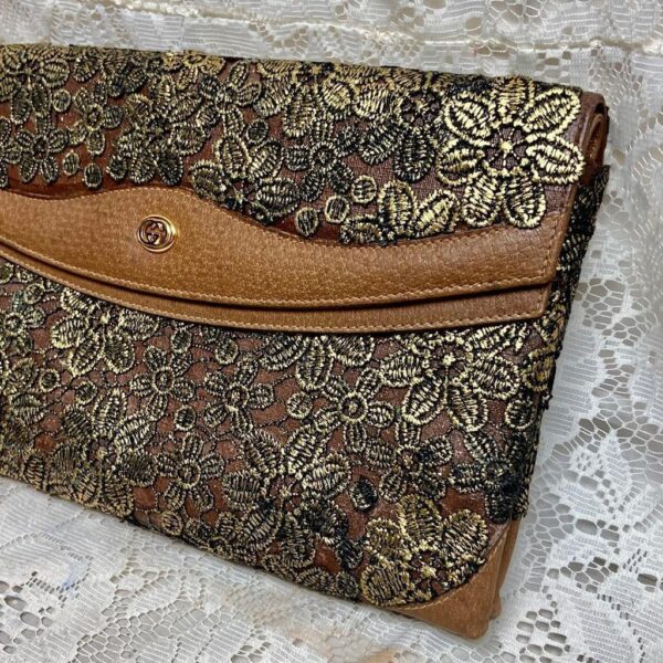 Vintage Gucci Gold Floral Evening Clutch Crossbody 12in x 8in x 4in