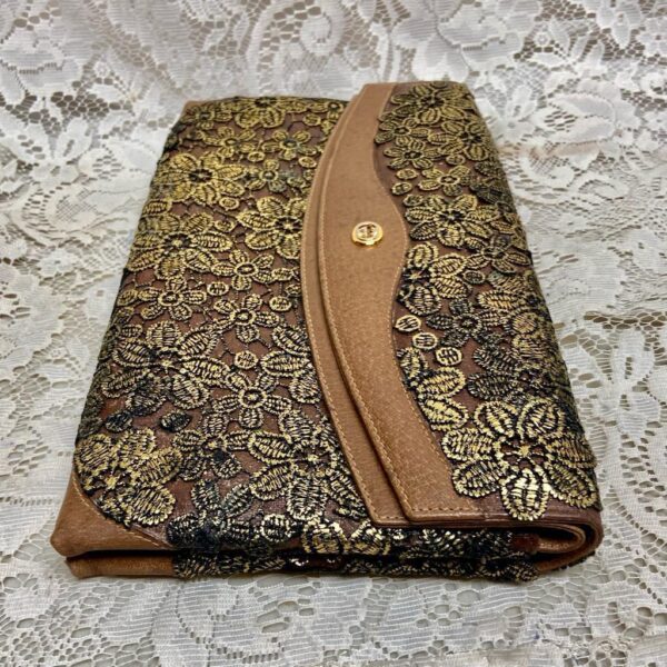 Vintage Gucci Gold Floral Evening Clutch Crossbody 12in x 8in x 4in