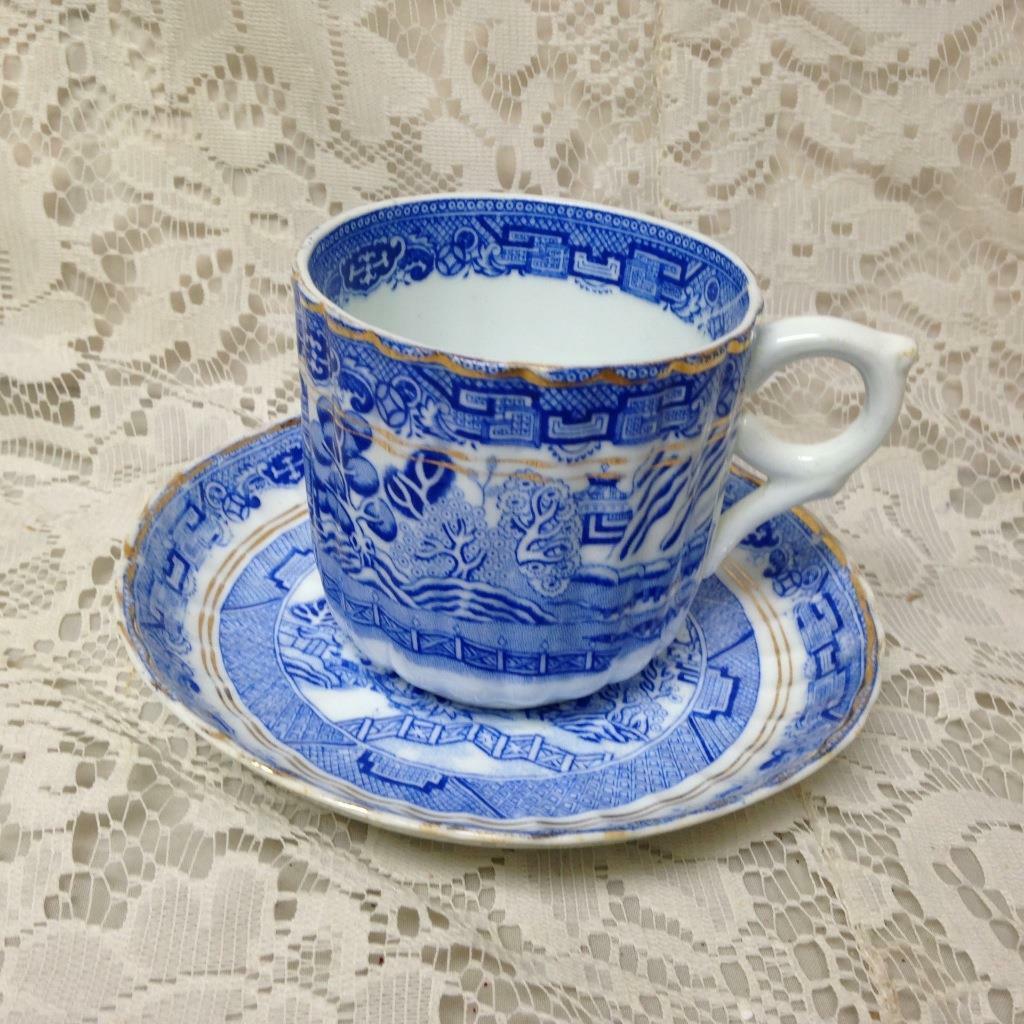 Antique, Rare, England, Blue Willow 3pc Trio Tea Set (4 Available)