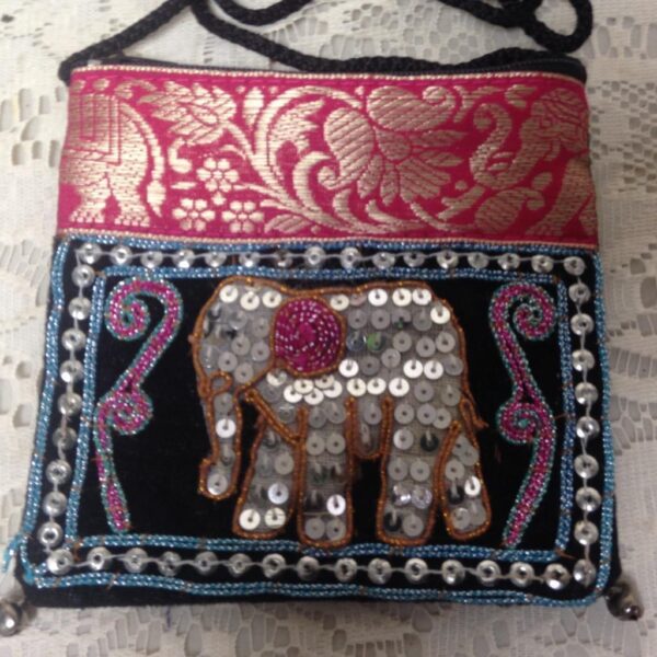 Magenta Elephant Sequined Coin Purse-Crossbody 5in x 4.5in