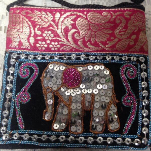 Magenta Elephant Sequined Coin Purse-Crossbody 5in x 4.5in