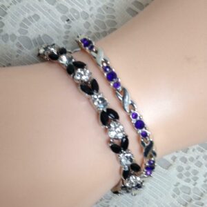 2pc Lot Black and Purple Rhinestones Bracelet