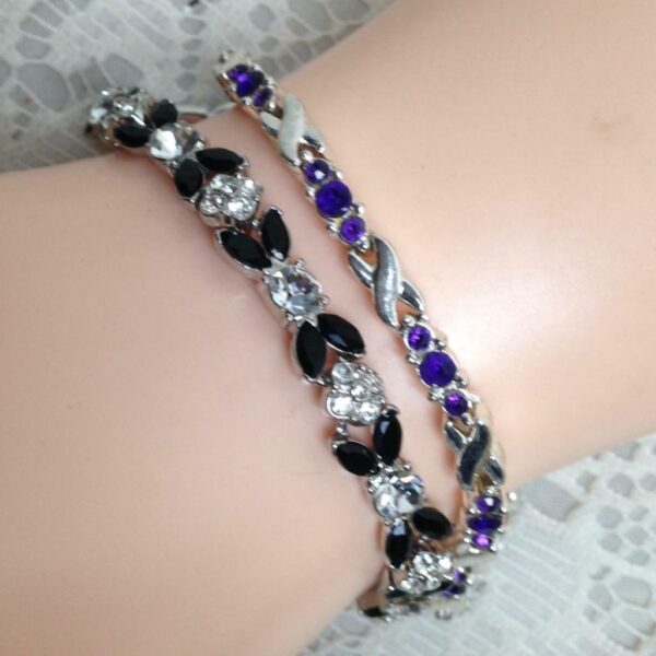 2pc Lot Black and Purple Rhinestones Bracelet