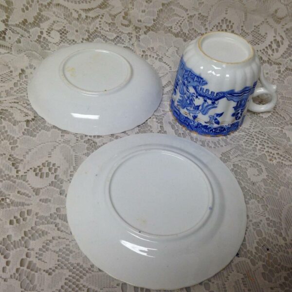 Antique, Rare, England, Blue Willow 3pc Trio Tea Set (4 Available)