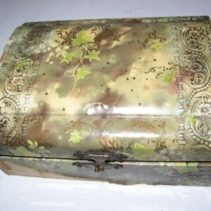 .Antique, Green Floral Celluloid Jewelry Casket or Trinket Box