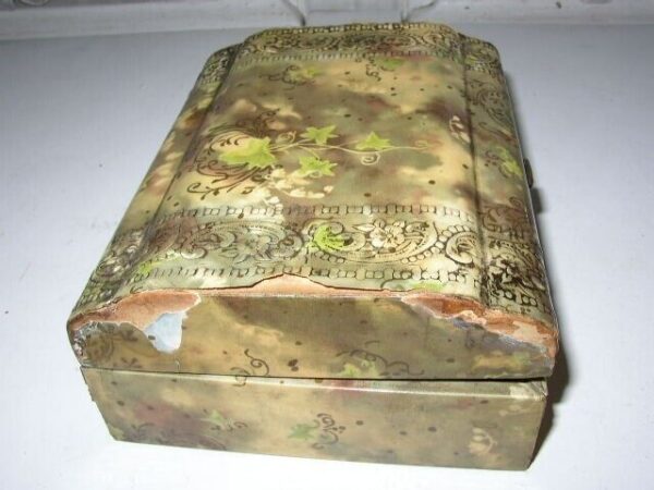 .Antique, Green Floral Celluloid Jewelry Casket or Trinket Box