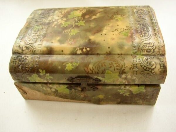 .Antique, Green Floral Celluloid Jewelry Casket or Trinket Box