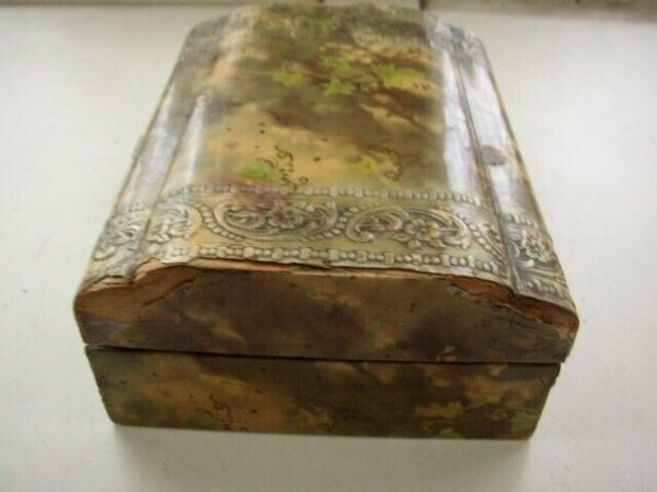 .Antique, Green Floral Celluloid Jewelry Casket or Trinket Box