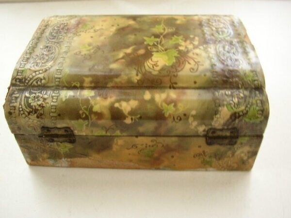 .Antique, Green Floral Celluloid Jewelry Casket or Trinket Box