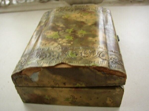 .Antique, Green Floral Celluloid Jewelry Casket or Trinket Box