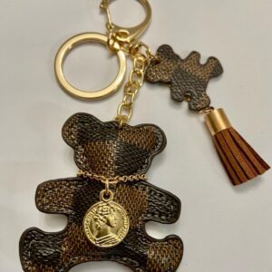 Stunning, Brown Plaid Bear Handbag Charm, Key Chain