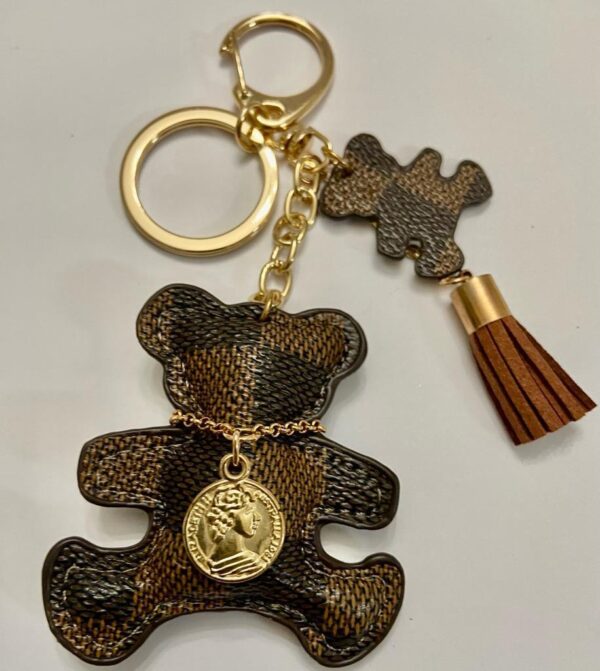 Stunning, Brown Plaid Bear Handbag Charm, Key Chain