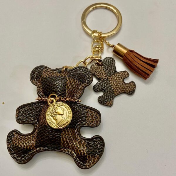 Stunning, Brown Plaid Bear Handbag Charm, Key Chain