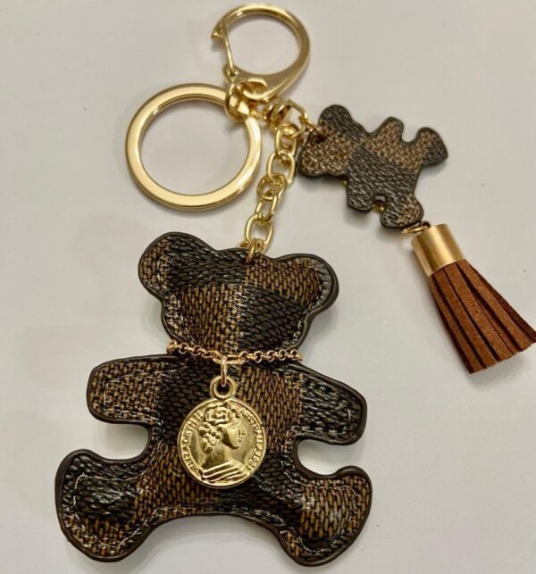 Stunning, Brown Plaid Bear Handbag Charm, Key Chain