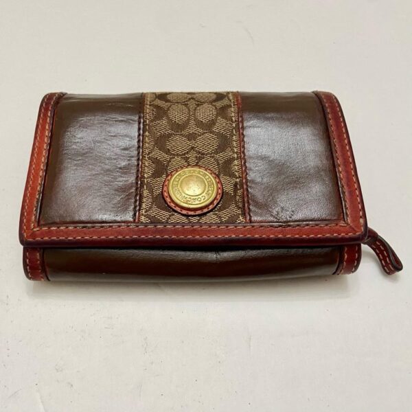 Coach Brown Mono-Brown Leather, Trim-Bifold Compact Wallet with Dust Bag 6inx4in