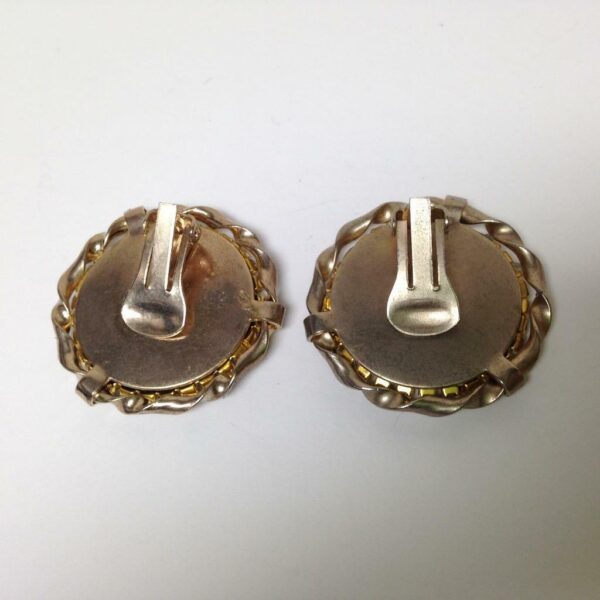 Vintage, Rare 1950s, Gold Tone, Leopard-Rhinestones Clip Earrings