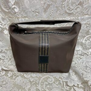 Fendi, Rare, Brown Nylon-Pequin Stripes Carry-on Pouch- 8in x 8in x 6in