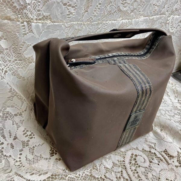 Fendi, Rare, Brown Nylon-Pequin Stripes Carry-on Pouch- 8in x 8in x 6in