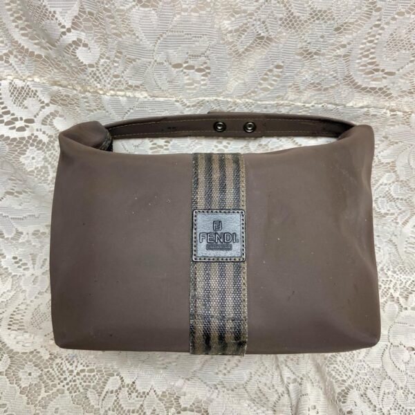 Fendi, Rare, Brown Nylon-Pequin Stripes Carry-on Pouch- 8in x 8in x 6in