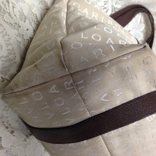 Authentic, Bvlgari Beige Canvas Brown Leather ShoulderBag 10in x 13in x 5in