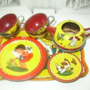 1940s #173 Boy-Girl in Garden, Ohio Art 14pc Tin Tea Set