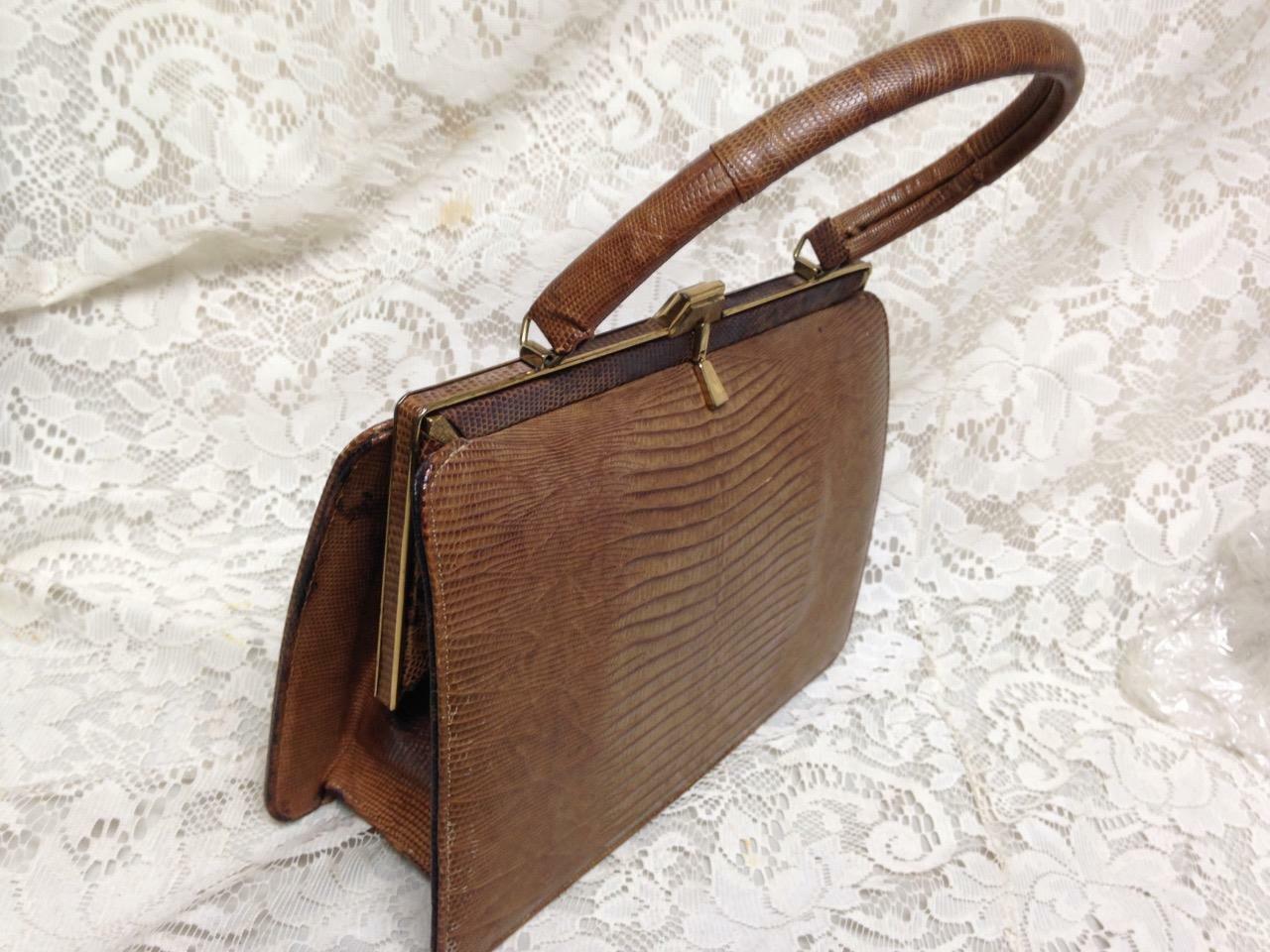 Vintage, Bellestone, Genuine Light Brown Lizard Handbag 10in x 8.5in x3.5in