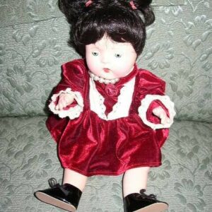 Vintage, 12" Composition Baby Doll in Burgundy Velvet Dress