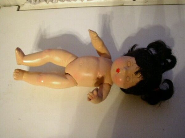 Vintage, 12" Composition Baby Doll in Burgundy Velvet Dress