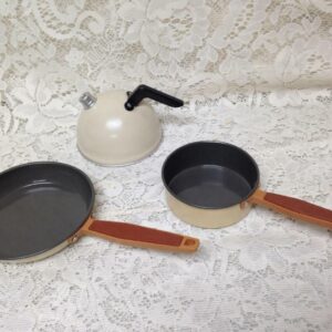 1960-70s Enamelware Style, 3pc Childs Tin-Plastic Cookware Set