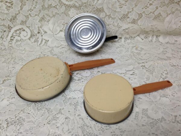 1960-70s Enamelware Style, 3pc Childs Tin-Plastic Cookware Set